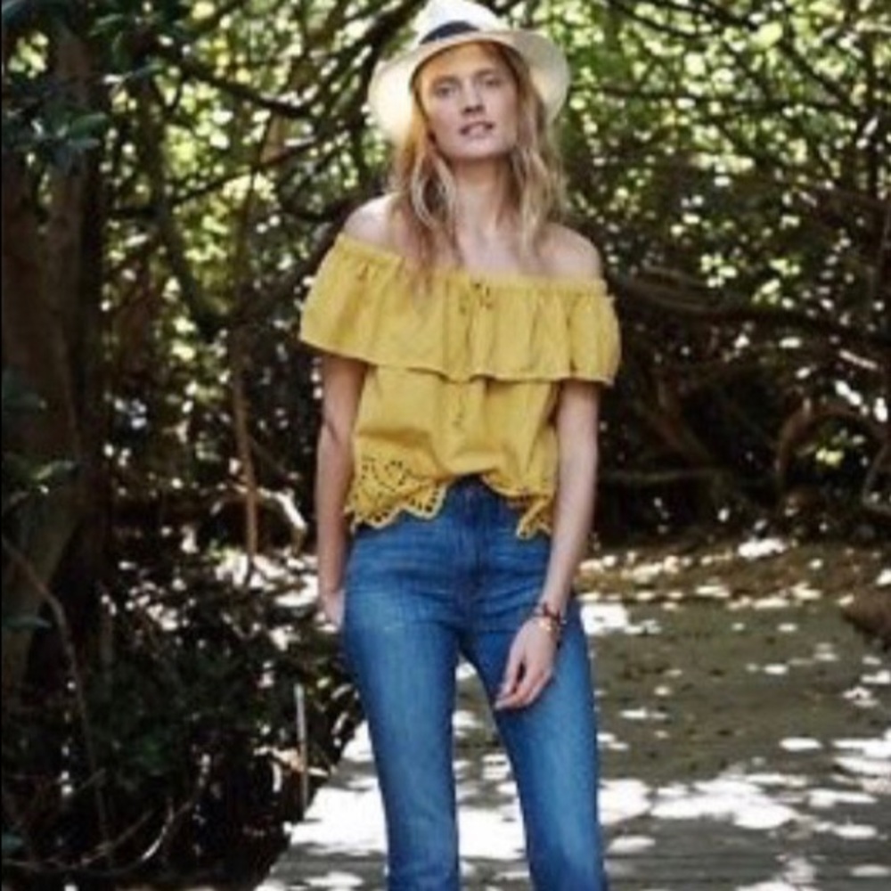 Yellow off shoulder blouse